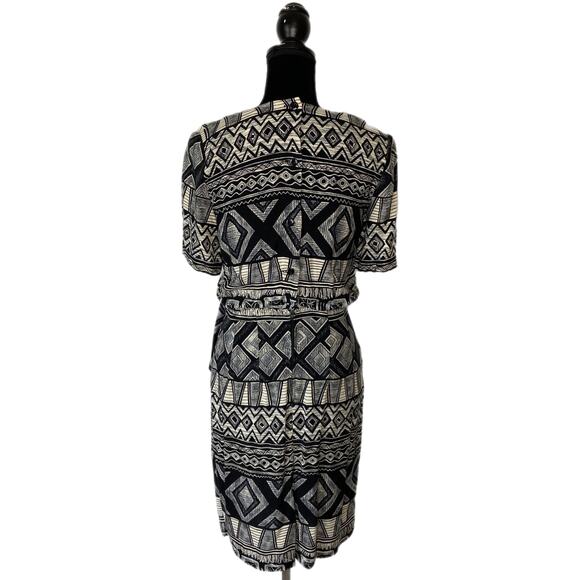 Vintage Abstract Geo Pattern Faux Wrap Dress Made in USA - Women's Size 4 - Picture 2 of 5